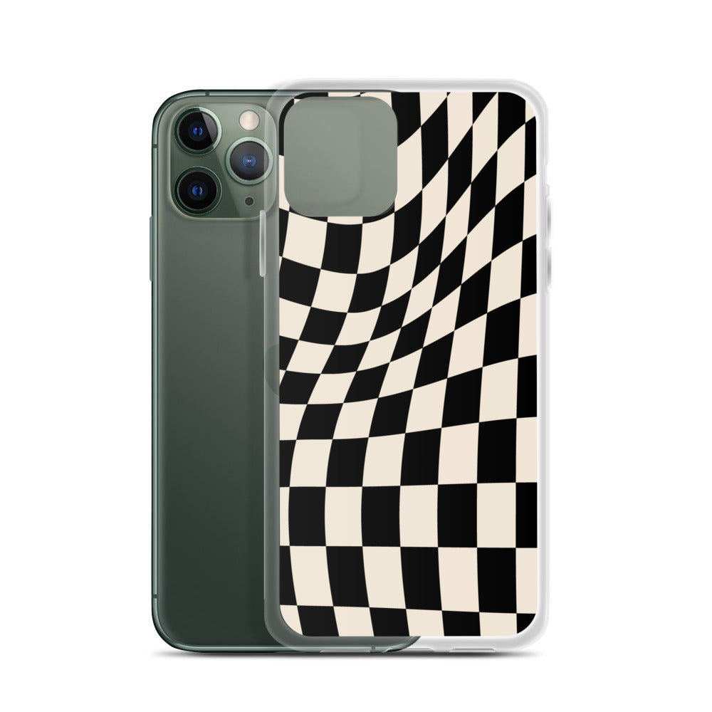 Wavy Checkerboard-Schwarz iPhone-Hülle