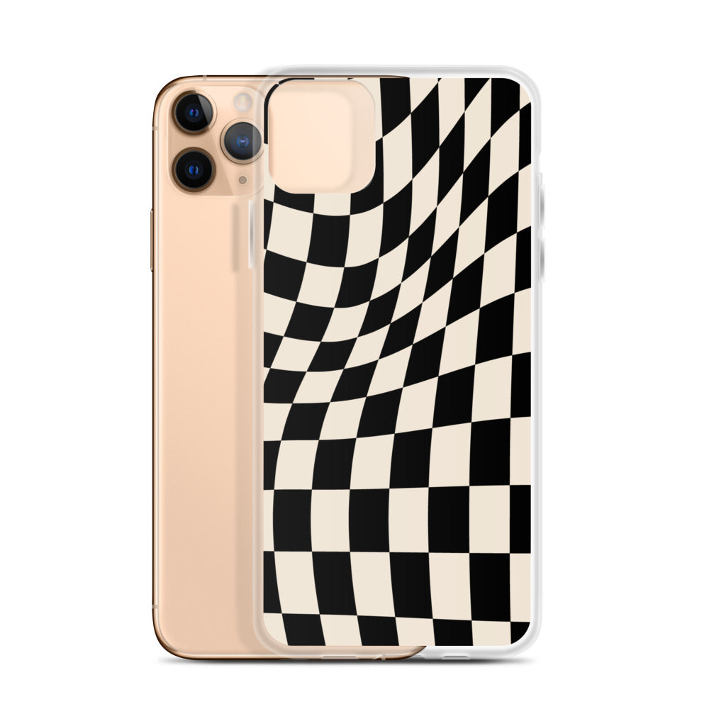 Wavy Checkerboard-Schwarz iPhone-Hülle