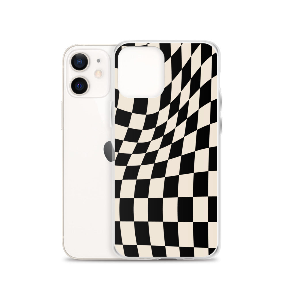 Wavy Checkerboard-Schwarz iPhone-Hülle