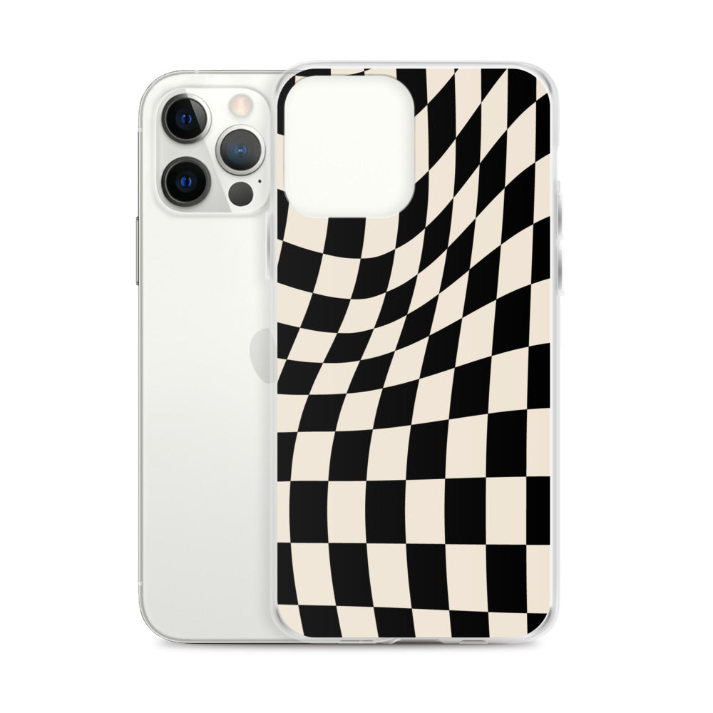 Wavy Checkerboard-Schwarz iPhone-Hülle
