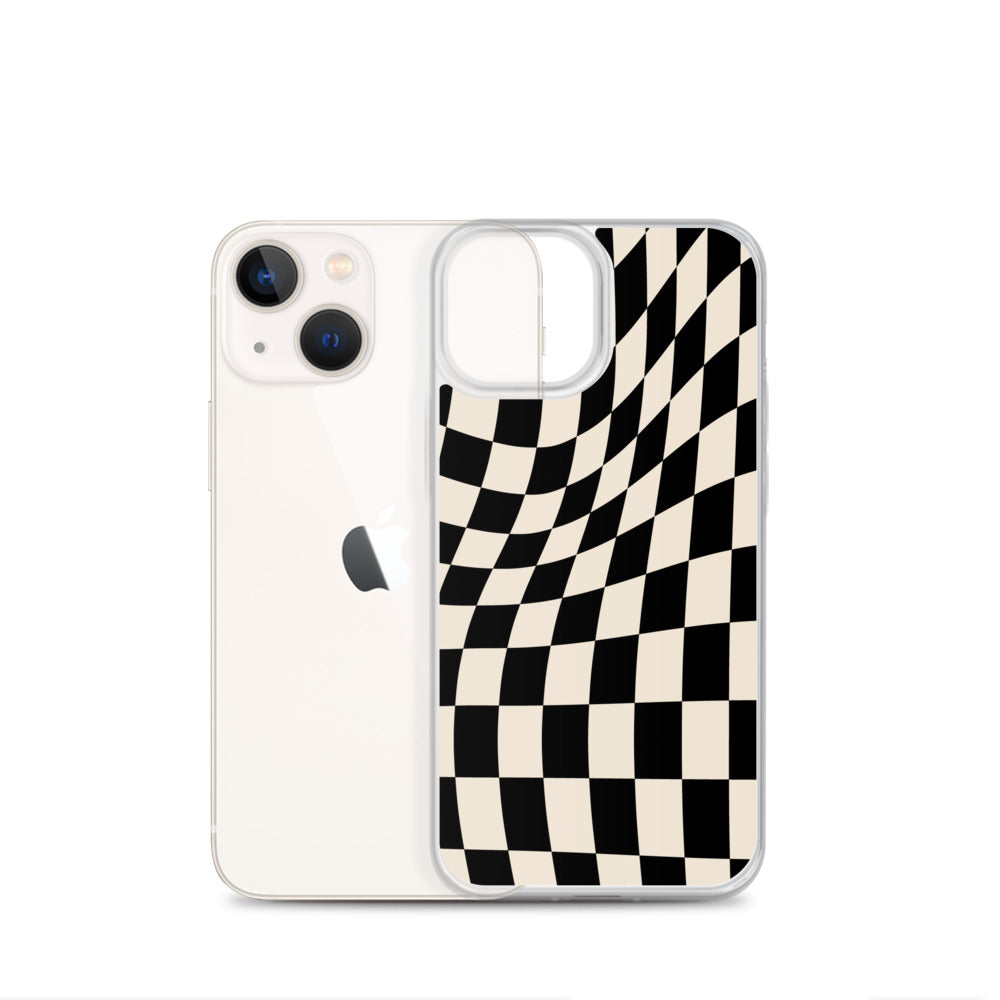 Wavy Checkerboard-Schwarz iPhone-Hülle