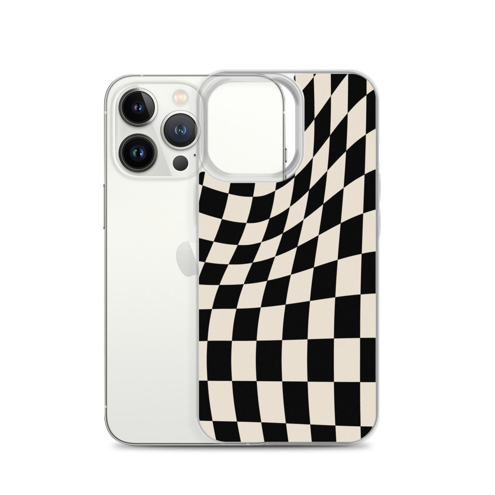 Wavy Checkerboard-Schwarz iPhone-Hülle