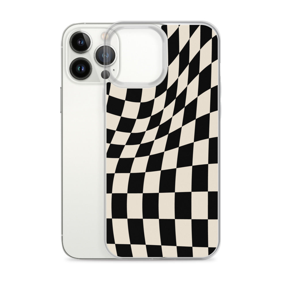 Wavy Checkerboard-Schwarz iPhone-Hülle