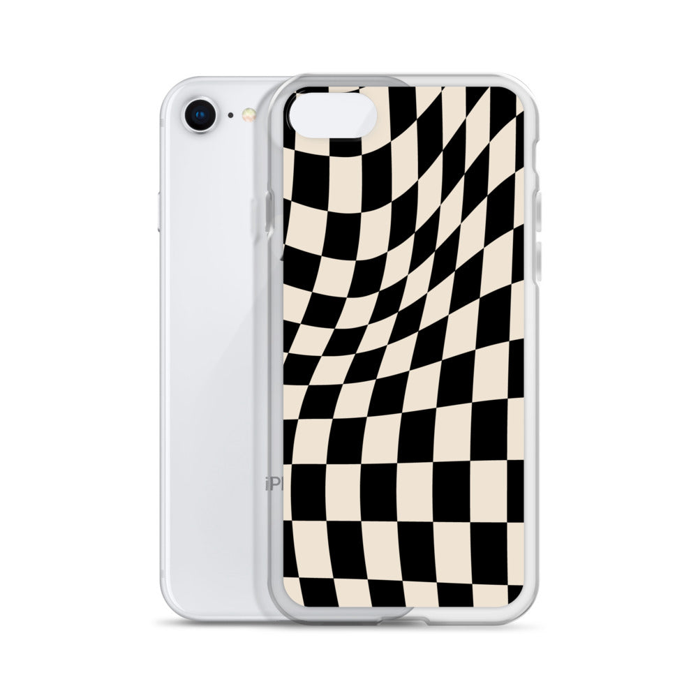 Wavy Checkerboard-Schwarz iPhone-Hülle