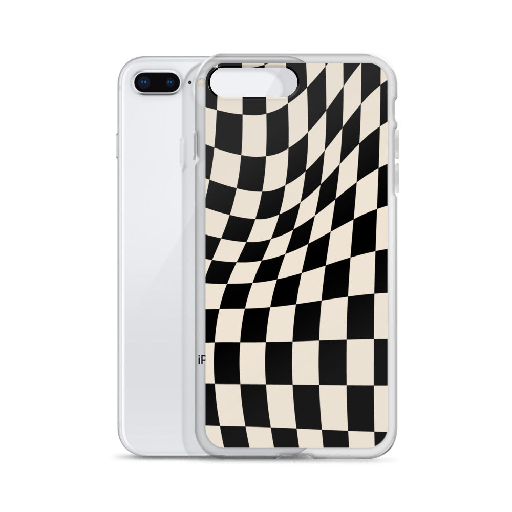 Wavy Checkerboard-Schwarz iPhone-Hülle