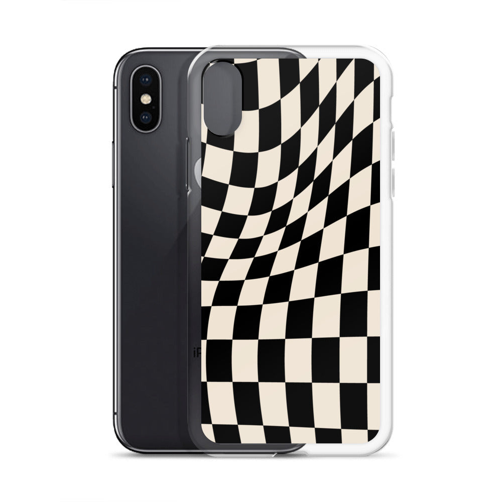 Wavy Checkerboard-Schwarz iPhone-Hülle