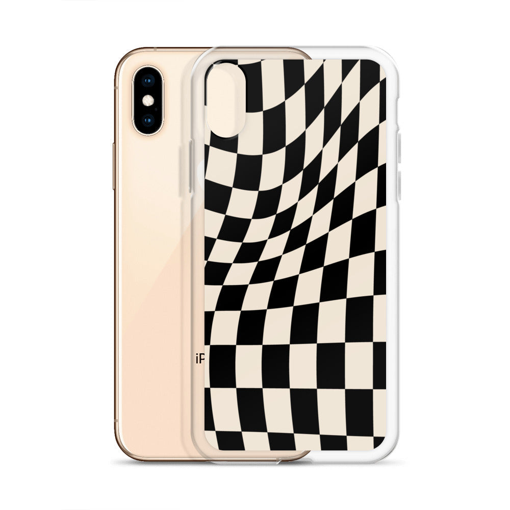 Wavy Checkerboard-Schwarz iPhone-Hülle