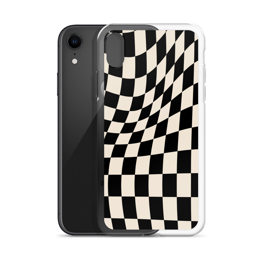 Wavy Checkerboard-Schwarz iPhone-Hülle