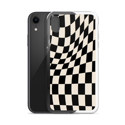 Wavy Checkerboard-Schwarz iPhone-Hülle