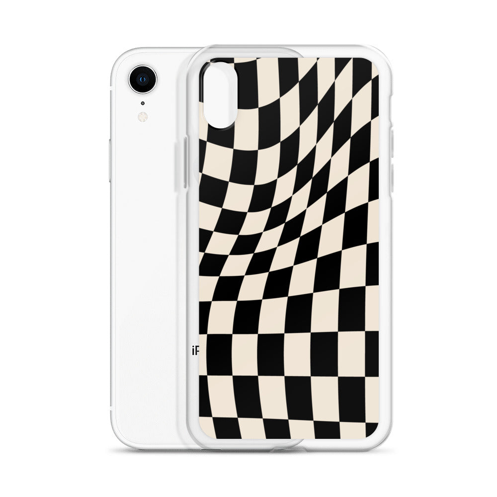 Wavy Checkerboard-Schwarz iPhone-Hülle