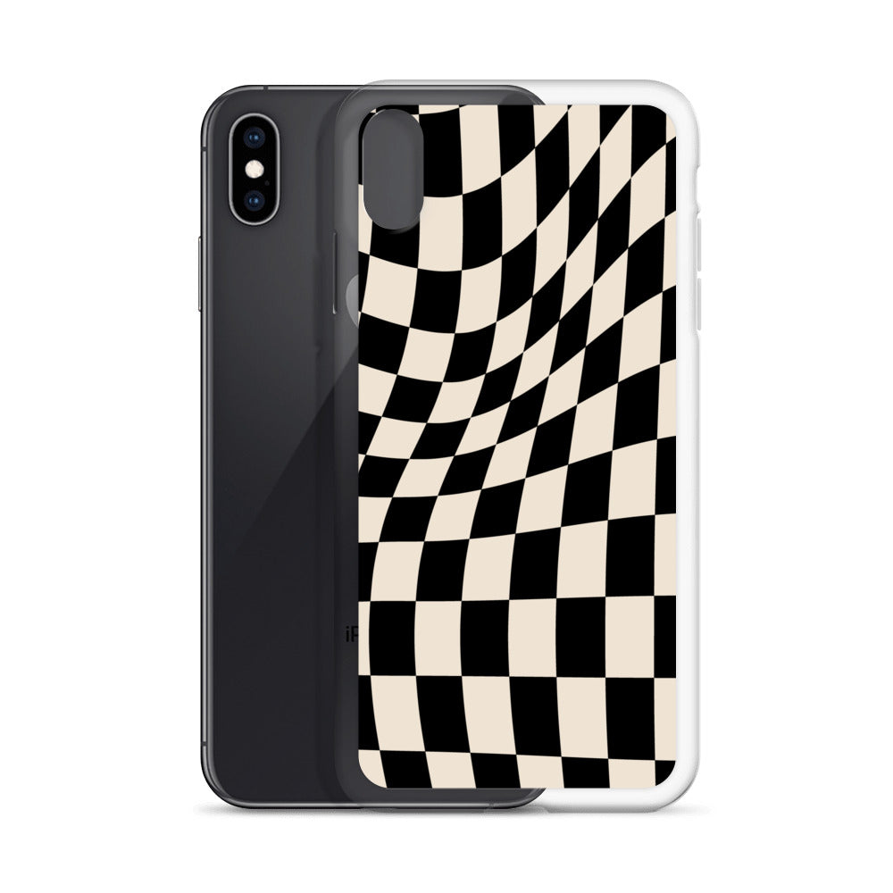 Wavy Checkerboard-Schwarz iPhone-Hülle