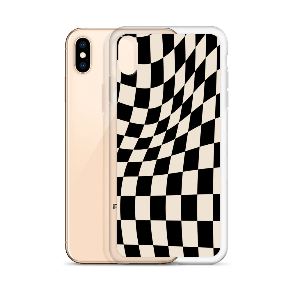 Wavy Checkerboard-Schwarz iPhone-Hülle
