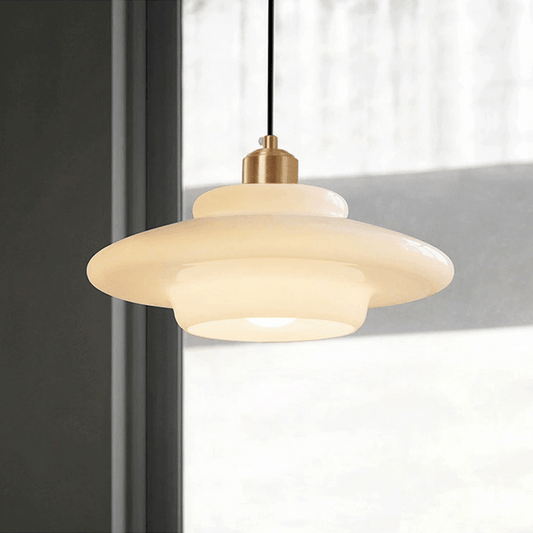 Frendorf | Elegante Elfenbein Glas Hängeleuchte für einen herzlichen Empfang