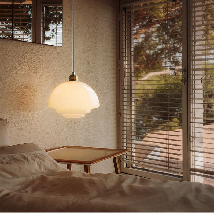 Frendorf | Elegante Elfenbein Glas Hängeleuchte für einen herzlichen Empfang