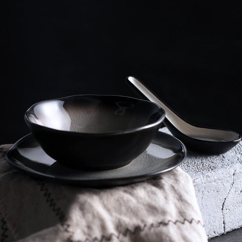 Frendorf | Japanischer Stil Steak Keramik Teller Set Geschirr Kreatives Tischgeschirr