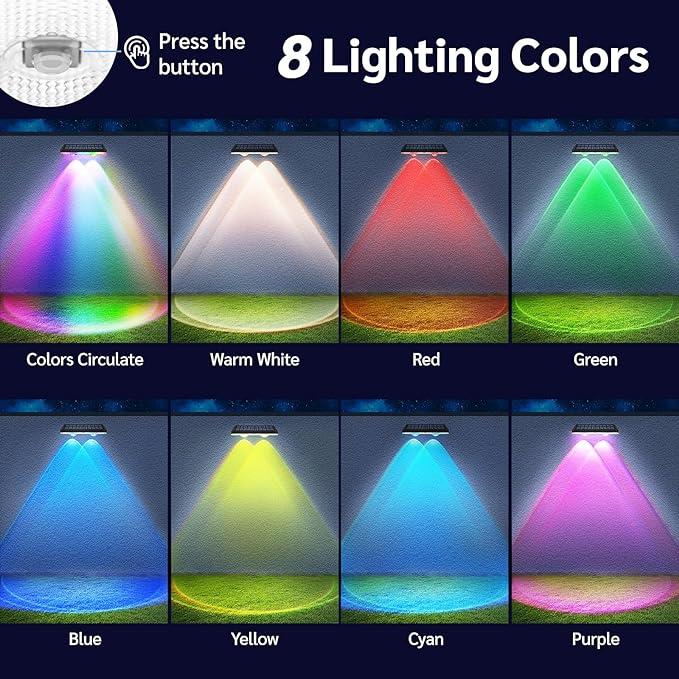 Solarzaunlichter Außen warmweiß & RGB wechselnde Solar Decklichter, LED Solarlichter für Außen Wand Geländer Terrasse Treppe Schritt Garten Hinterhof