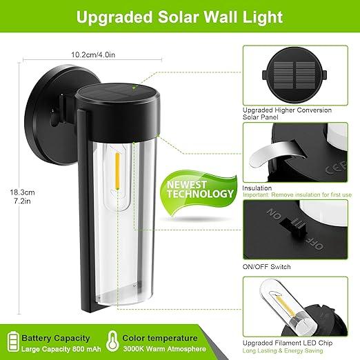 Solar-Wandleuchten Solarbetriebene Decklichter, Automatisches Ein/Aus Wasserdichte Solar-Außenlichter Wandmontage Solar-Dekorationslichter für Wandzaun Patio-Pfosten Garten Veranda