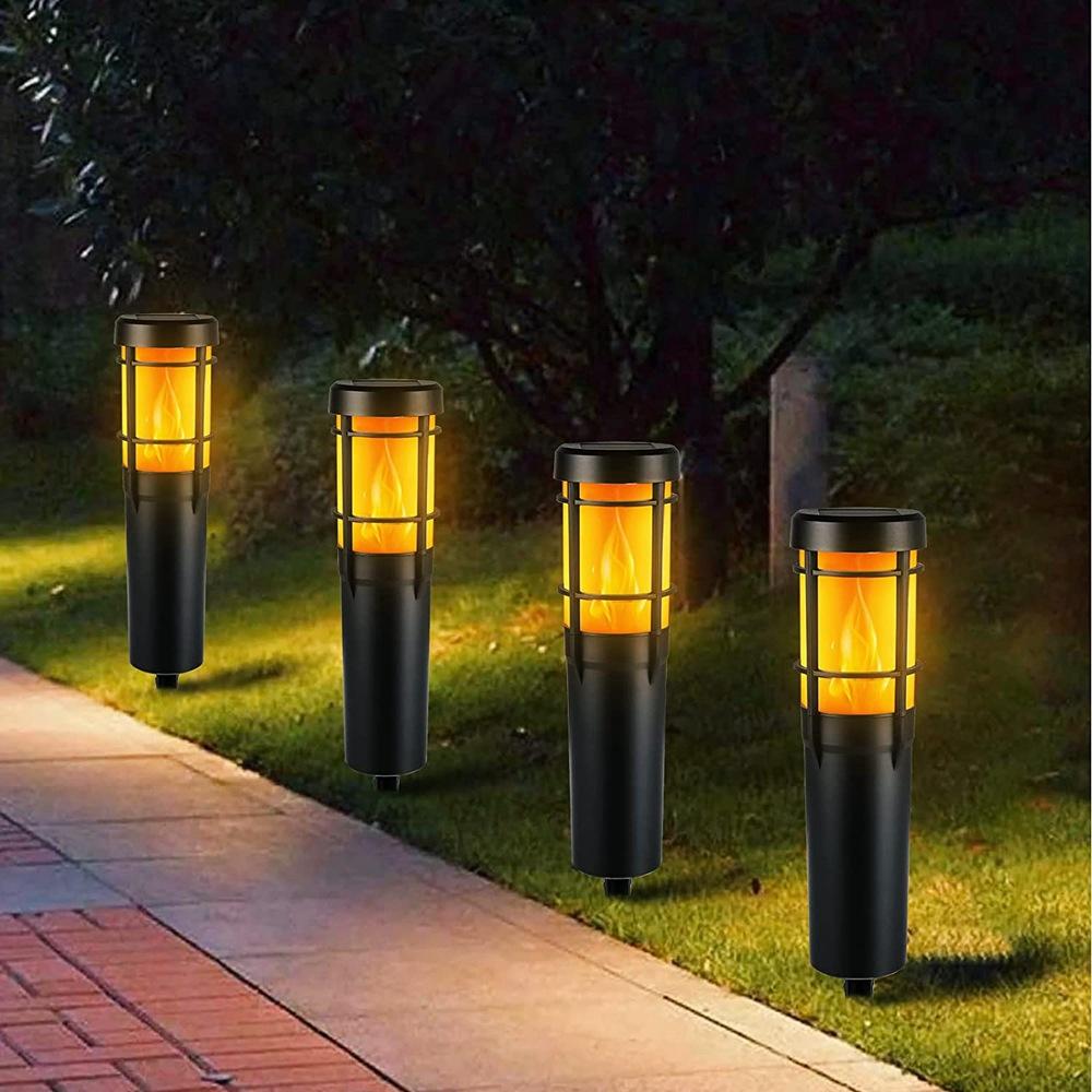 Solar-Wegeleuchten für den Außenbereich, mit flackernder Flamme und RGB-Farbwechsel, LED-Solar-Außenleuchten für Hof, Garten, Weg, Rasen - IP65 wasserdicht