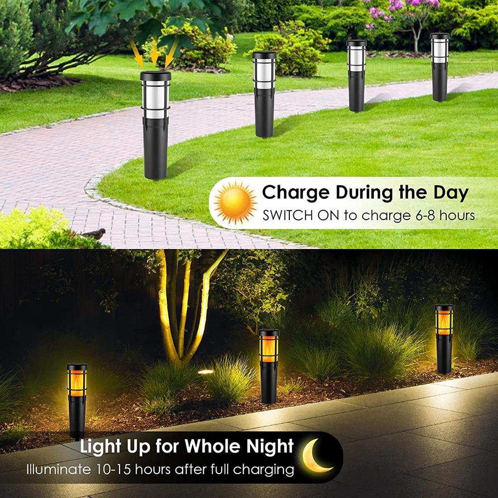 Solar-Wegeleuchten für den Außenbereich, mit flackernder Flamme und RGB-Farbwechsel, LED-Solar-Außenleuchten für Hof, Garten, Weg, Rasen - IP65 wasserdicht