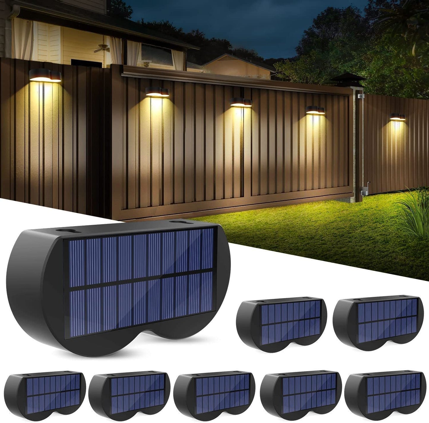 Solarzaunlichter Außeneigenwandlichter Wasserdicht IP65, Warmweiß & RGB 8 spezifische feste Farben für Zaun Wand Schritt Deck Patio