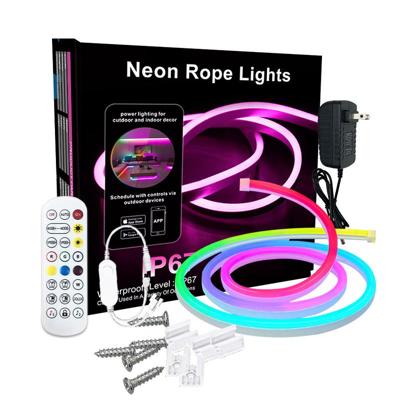 Neon LED Streifenlicht, RGB+IC LED flexible Seillicht mit Fernbedienung & APP & Sprachsteuerung, IP65 wasserdicht, Innen- und Außenbereich Dekoration