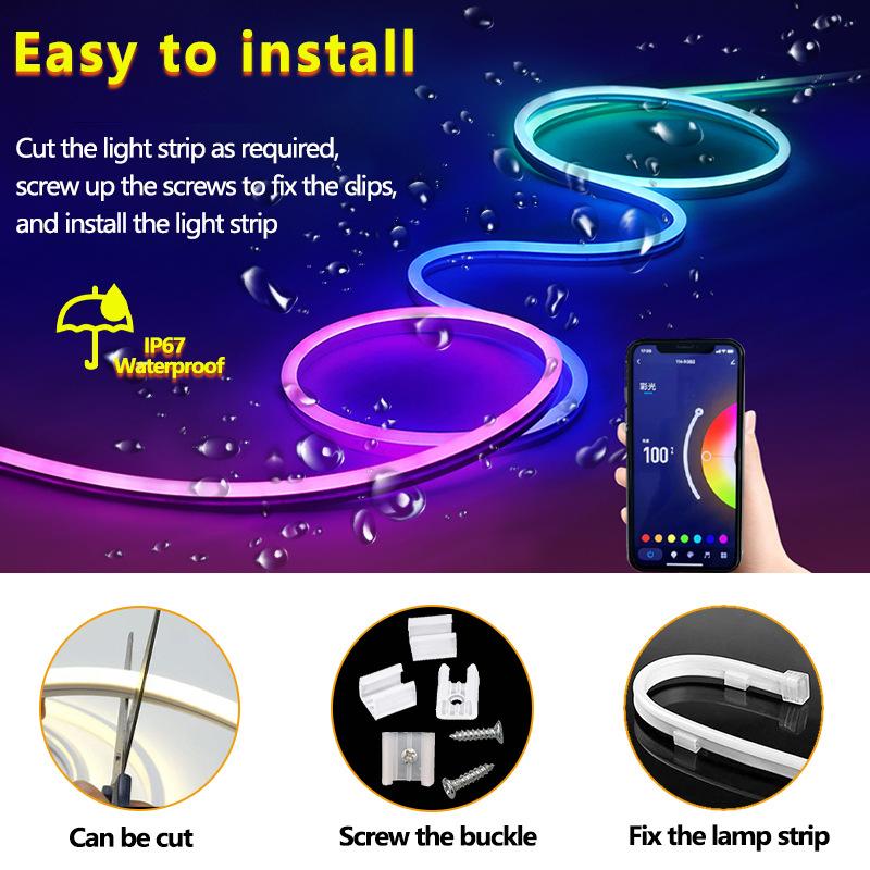 Neon LED Streifenlicht, RGB+IC LED flexible Seillicht mit Fernbedienung & APP & Sprachsteuerung, IP65 wasserdicht, Innen- und Außenbereich Dekoration