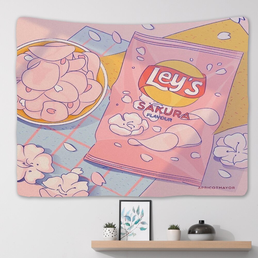 Kawaii Pink Anime Snack Wandteppich - Großes Wandbild für Schlafzimmer, Wohnheimzimmer und ästhetische Hintergrunddekoration