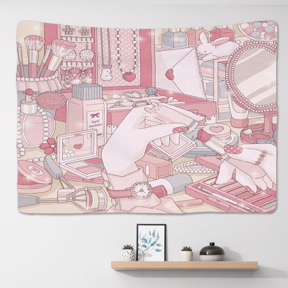 Kawaii Pink Anime Snack Wandteppich - Großes Wandbild für Schlafzimmer, Wohnheimzimmer und ästhetische Hintergrunddekoration