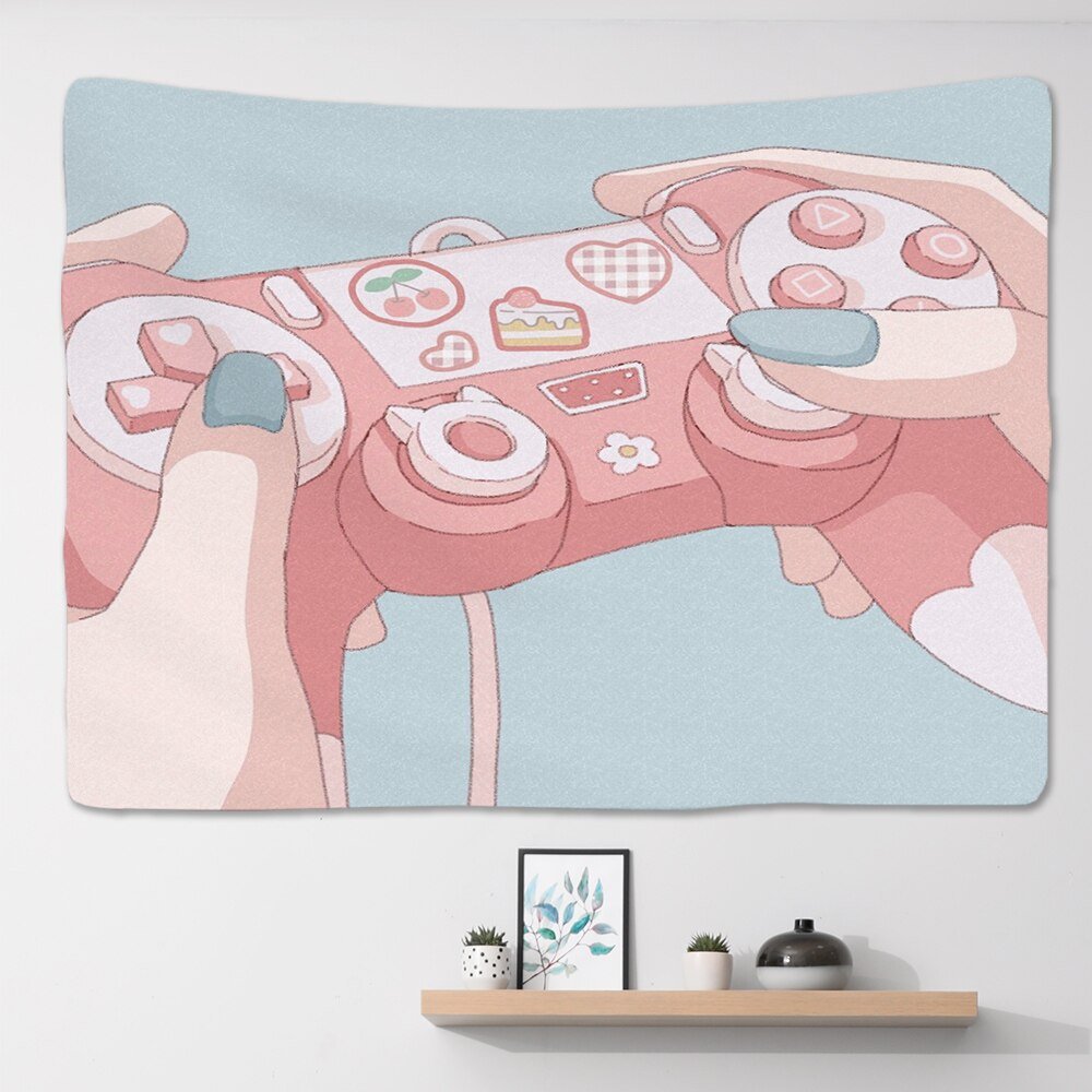 Kawaii Pink Anime Snack Wandteppich - Großes Wandbild für Schlafzimmer, Wohnheimzimmer und ästhetische Hintergrunddekoration