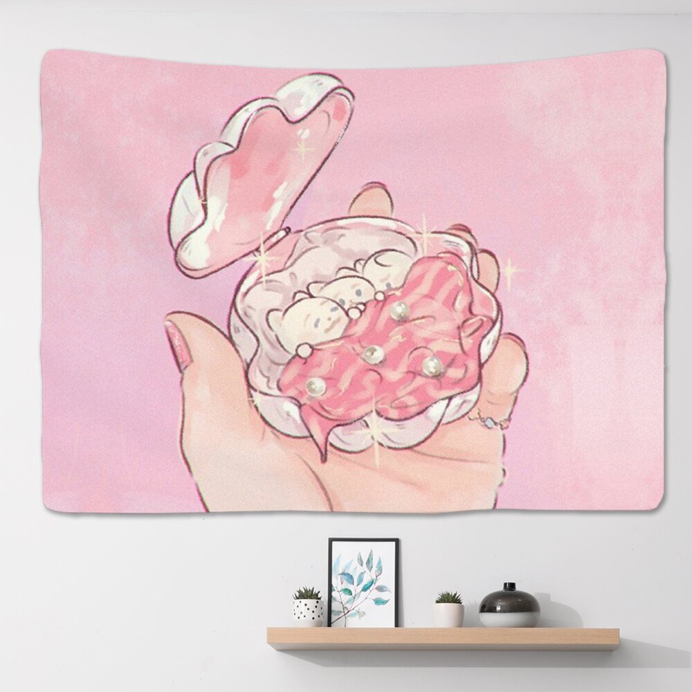 Kawaii Pink Anime Snack Wandteppich - Großes Wandbild für Schlafzimmer, Wohnheimzimmer und ästhetische Hintergrunddekoration