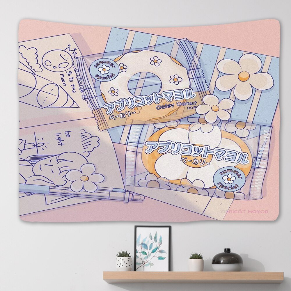 Kawaii Pink Anime Snack Wandteppich - Großes Wandbild für Schlafzimmer, Wohnheimzimmer und ästhetische Hintergrunddekoration