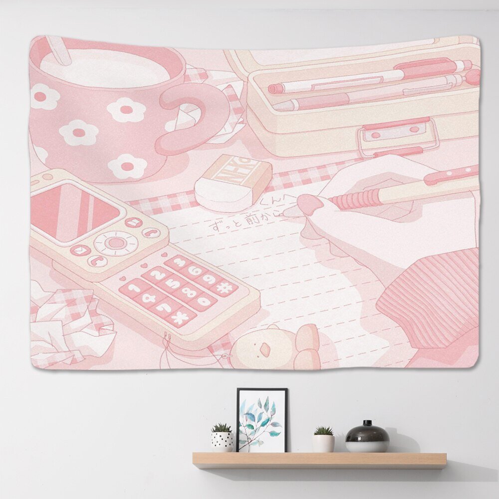 Kawaii Pink Anime Snack Wandteppich - Großes Wandbild für Schlafzimmer, Wohnheimzimmer und ästhetische Hintergrunddekoration