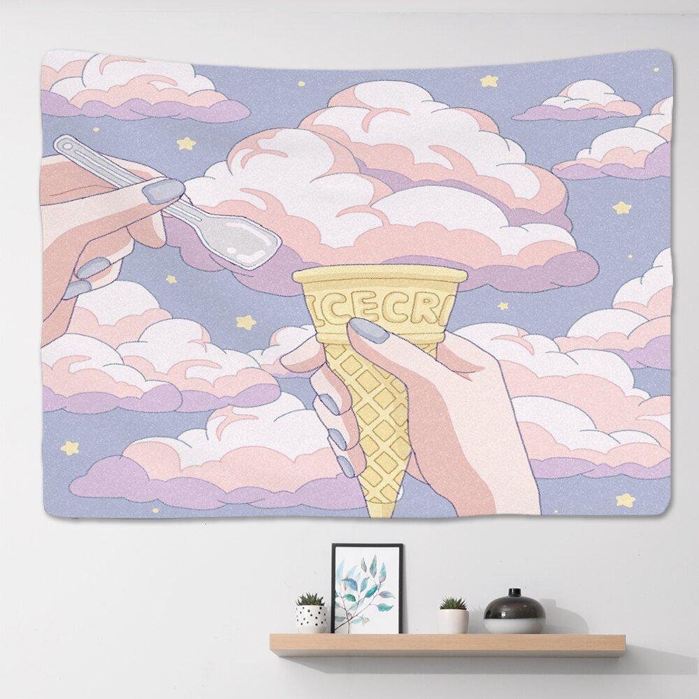 Kawaii Pink Anime Snack Wandteppich - Großes Wandbild für Schlafzimmer, Wohnheimzimmer und ästhetische Hintergrunddekoration