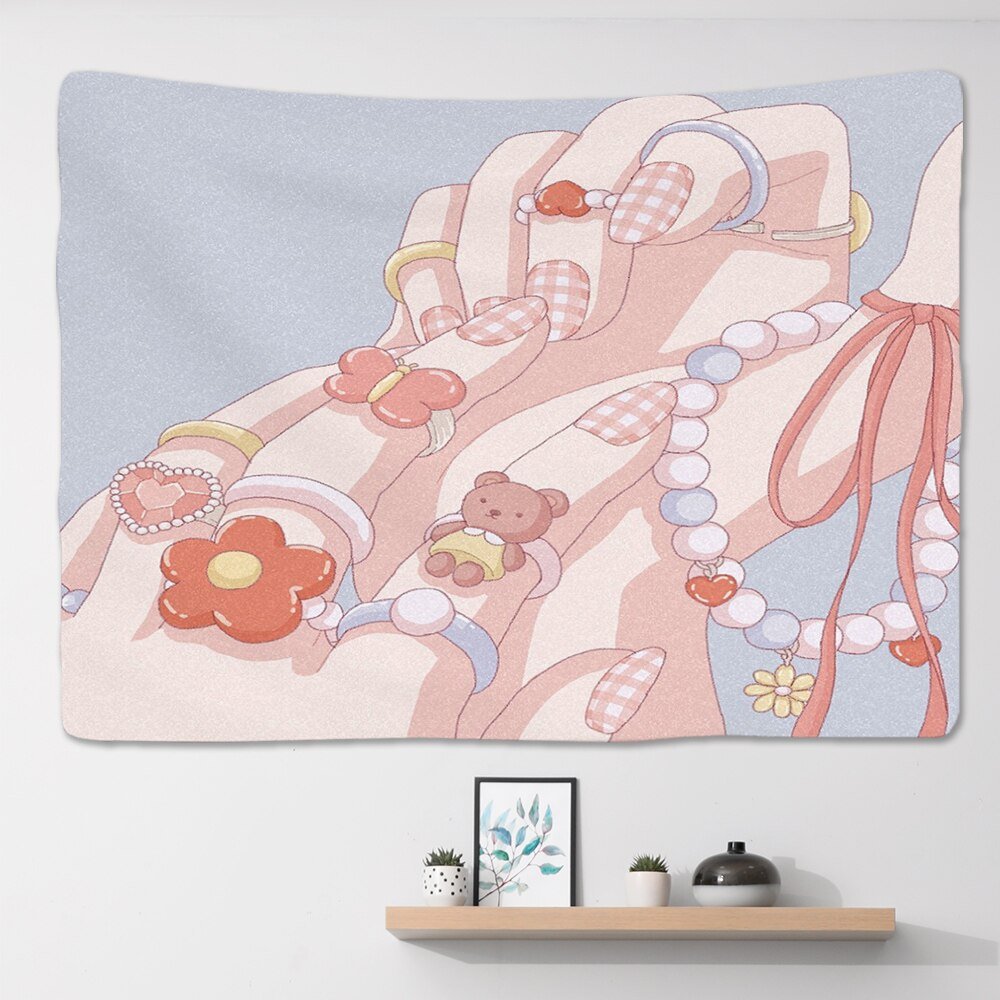 Kawaii Pink Anime Snack Wandteppich - Großes Wandbild für Schlafzimmer, Wohnheimzimmer und ästhetische Hintergrunddekoration