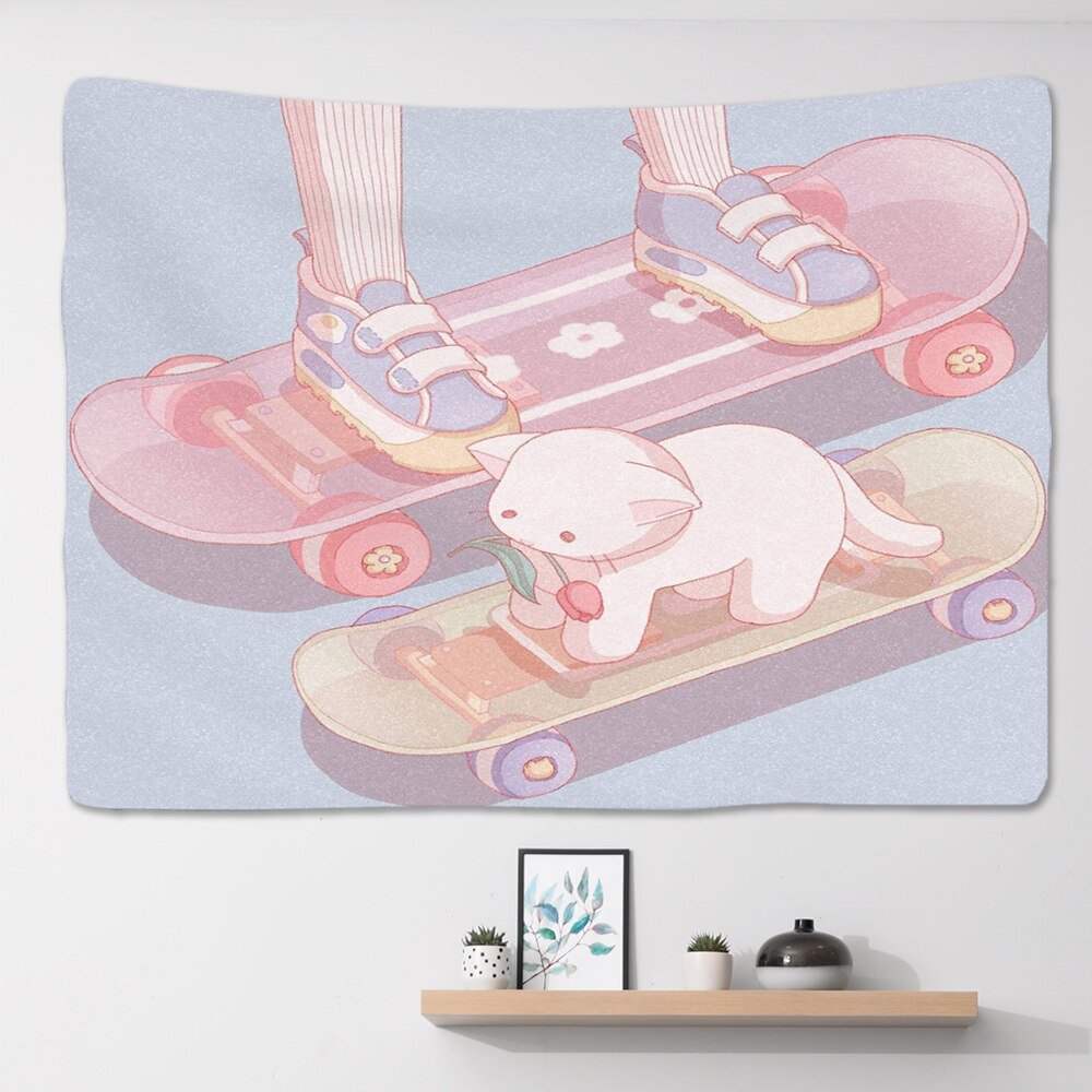 Kawaii Pink Anime Snack Wandteppich - Großes Wandbild für Schlafzimmer, Wohnheimzimmer und ästhetische Hintergrunddekoration
