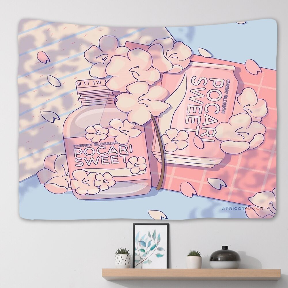 Kawaii Pink Anime Snack Wandteppich - Großes Wandbild für Schlafzimmer, Wohnheimzimmer und ästhetische Hintergrunddekoration