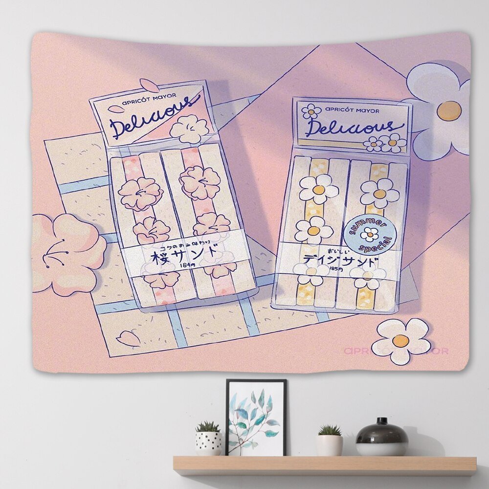 Kawaii Pink Anime Snack Wandteppich - Großes Wandbild für Schlafzimmer, Wohnheimzimmer und ästhetische Hintergrunddekoration
