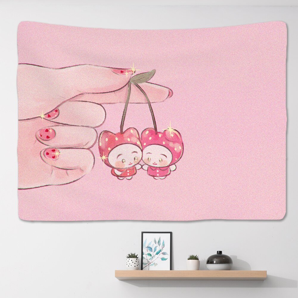 Kawaii Pink Anime Snack Wandteppich - Großes Wandbild für Schlafzimmer, Wohnheimzimmer und ästhetische Hintergrunddekoration