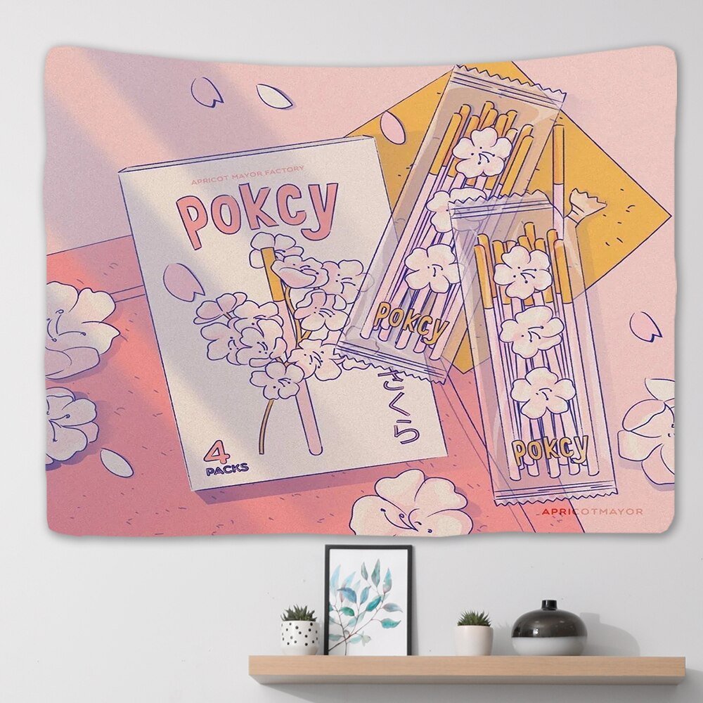 Kawaii Pink Anime Snack Wandteppich - Großes Wandbild für Schlafzimmer, Wohnheimzimmer und ästhetische Hintergrunddekoration