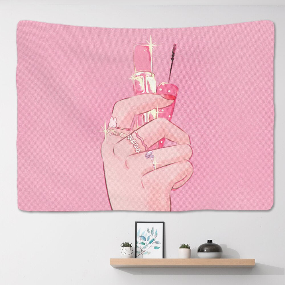 Kawaii Pink Anime Snack Wandteppich - Großes Wandbild für Schlafzimmer, Wohnheimzimmer und ästhetische Hintergrunddekoration
