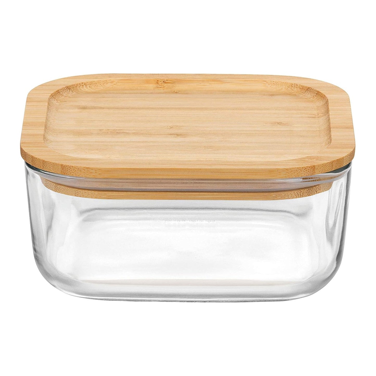 Frendorf | Lebensmittelaufbewahrungsbehälter 1200ml quadratisch klar Bento Glas Lunchbox Salatschüssel mit Bambusdeckel
