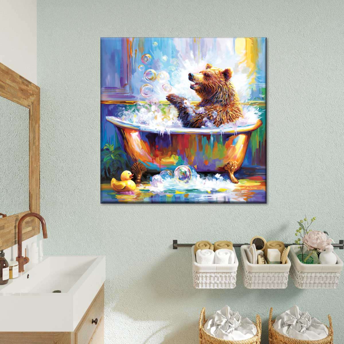 Frendorf | Glücklicher Bär in Badewanne Wandkunst