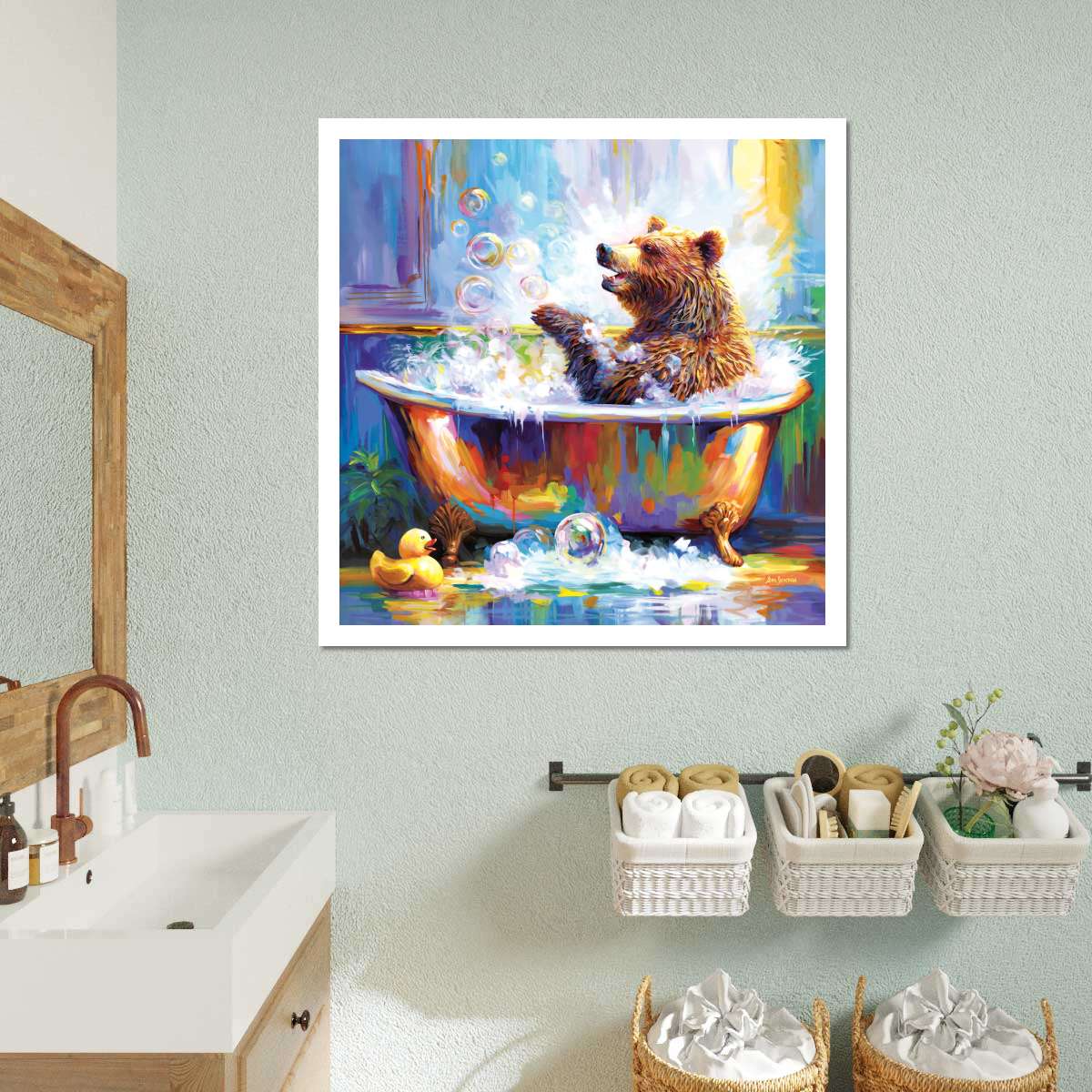 Frendorf | Glücklicher Bär in Badewanne Wandkunst