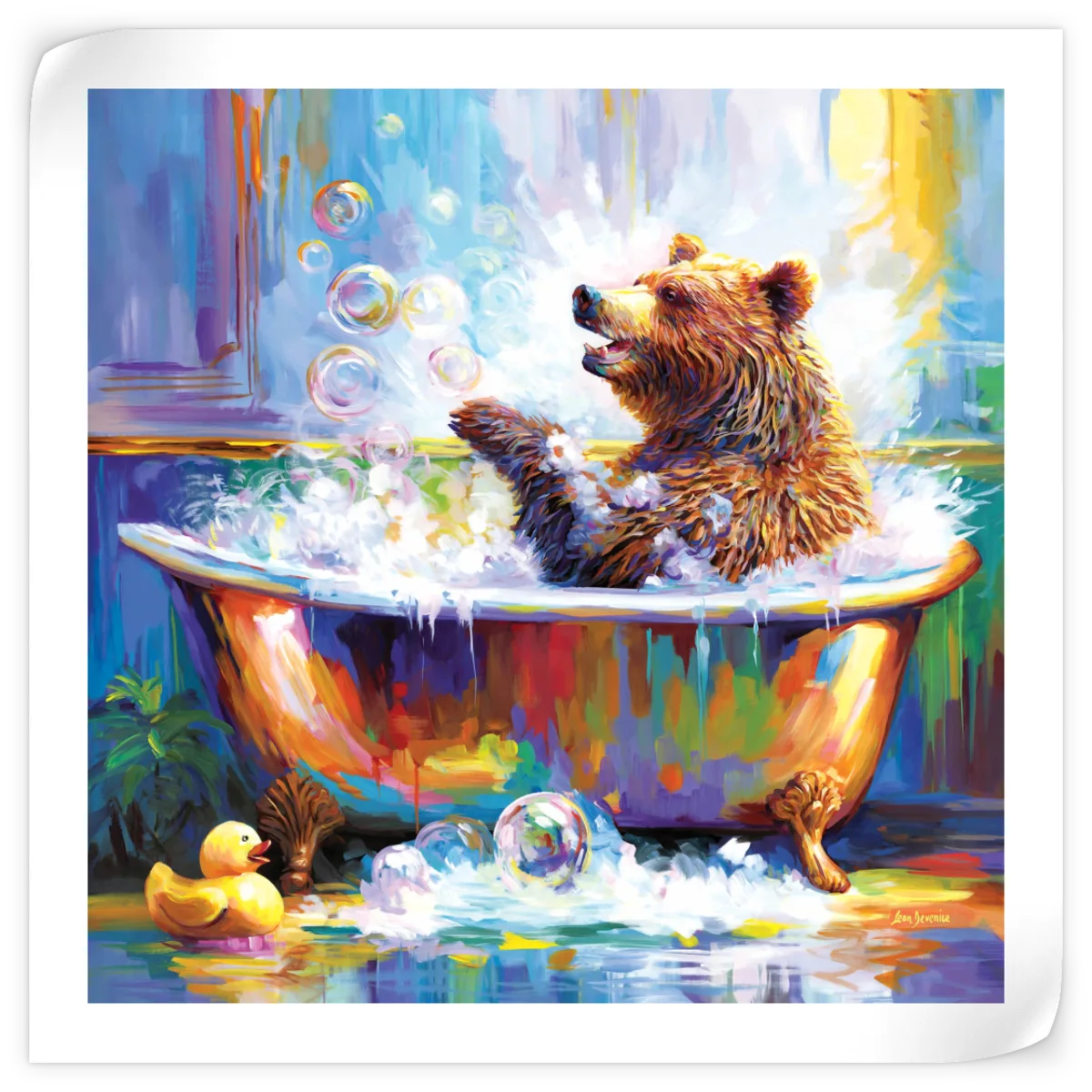 Frendorf | Glücklicher Bär in Badewanne Wandkunst