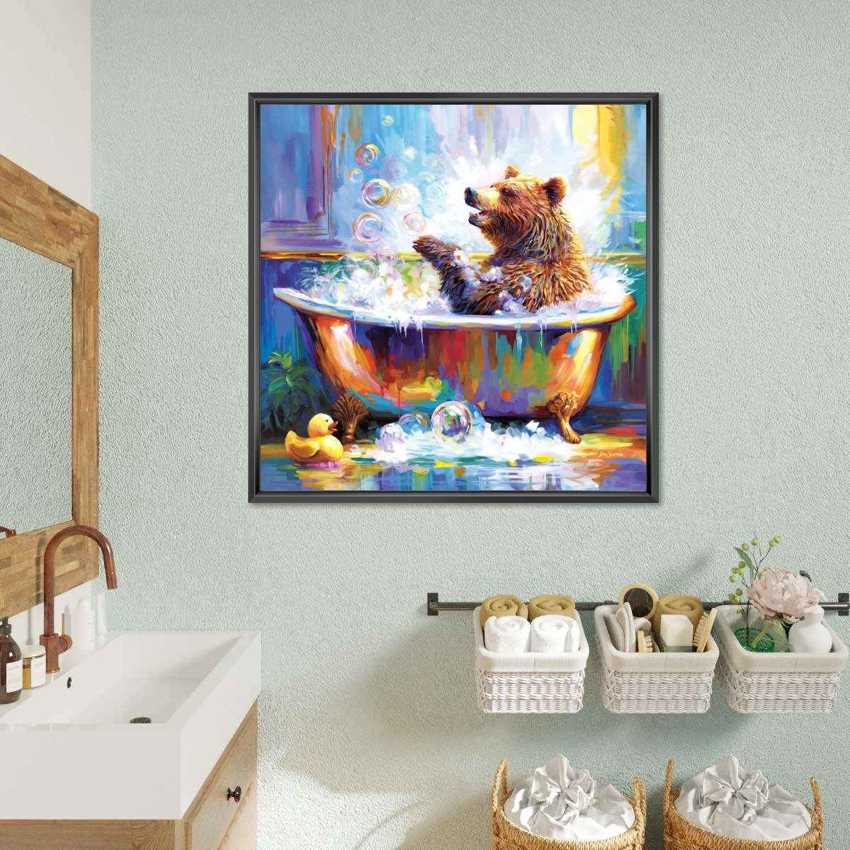 Frendorf | Glücklicher Bär in Badewanne Wandkunst
