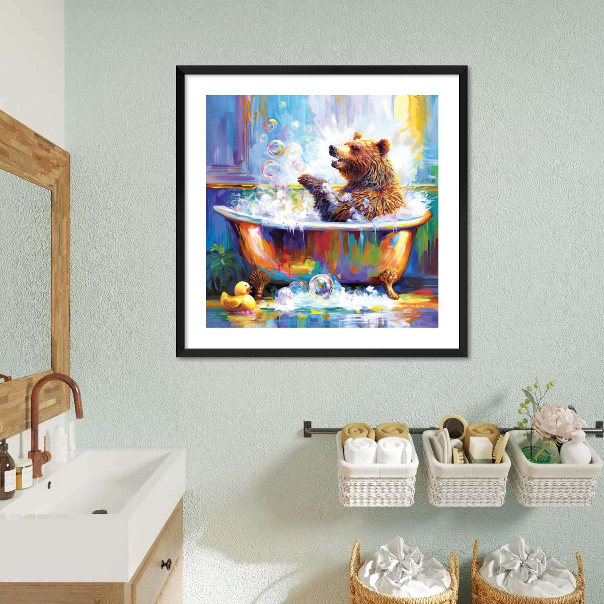 Frendorf | Glücklicher Bär in Badewanne Wandkunst