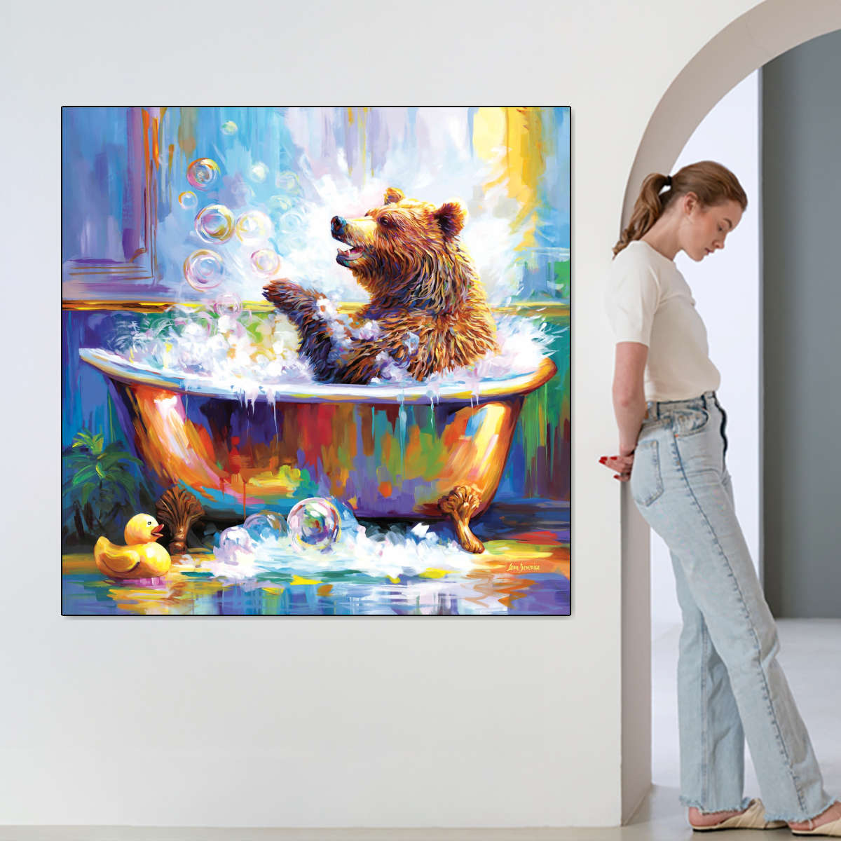 Frendorf | Glücklicher Bär in Badewanne Wandkunst