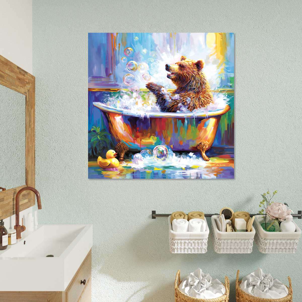 Frendorf | Glücklicher Bär in Badewanne Wandkunst