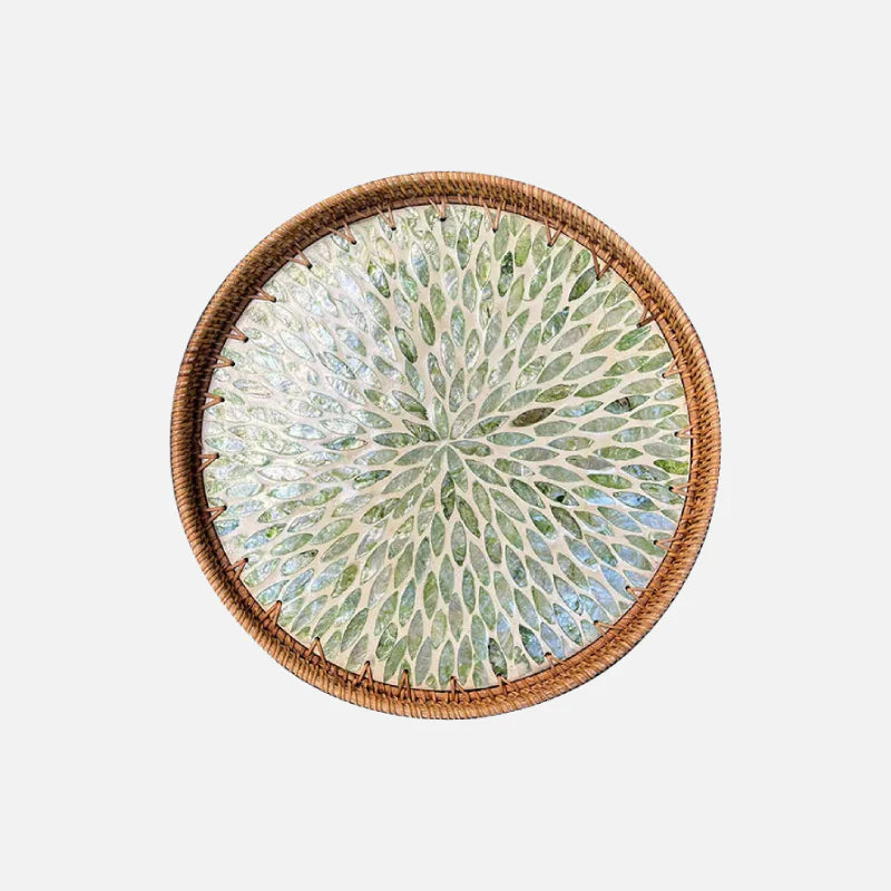 Lotusblatt Rattan & Muschel Obstkorb Tablett