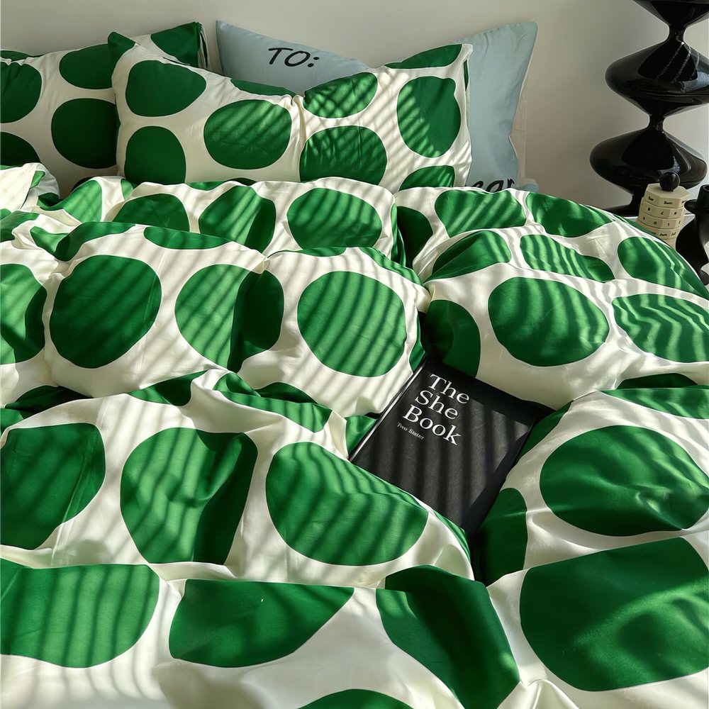Grünes großes Polka-Punkt-Bettwäsche-Set